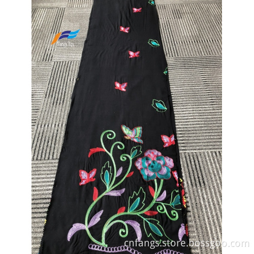 Formal Black 100 Polyester Wool Peach Embroidery Fabric